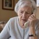Besorgte ältere Frau am Telefon – Symbolbild Enkeltrick