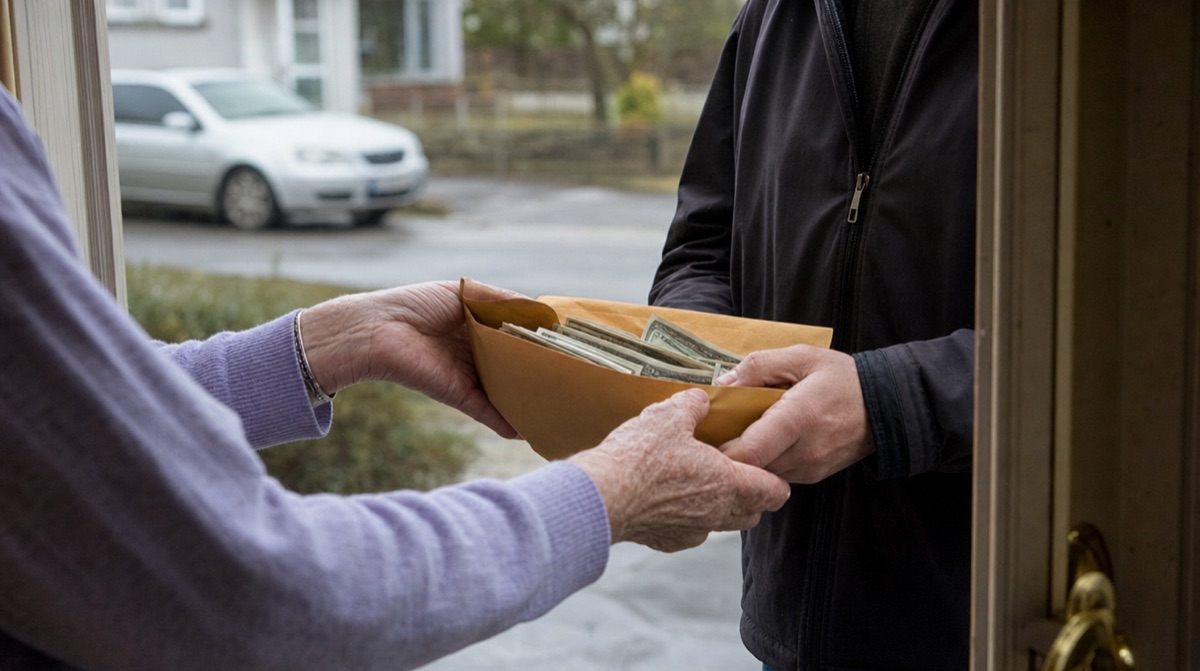 Bargeld-Übergabe an der Haustür an einen Fremden