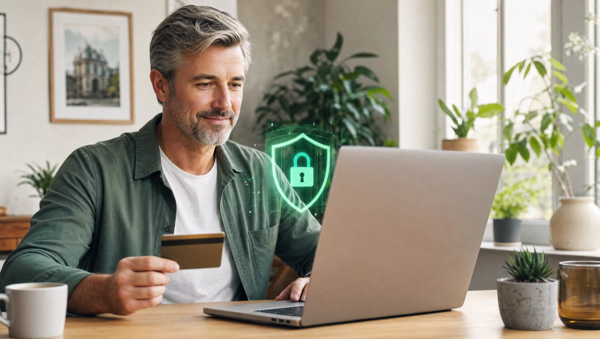 Person kauft sicher online ein