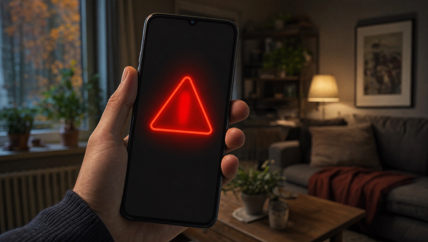 Smartphone mit rotem Warnsymbol