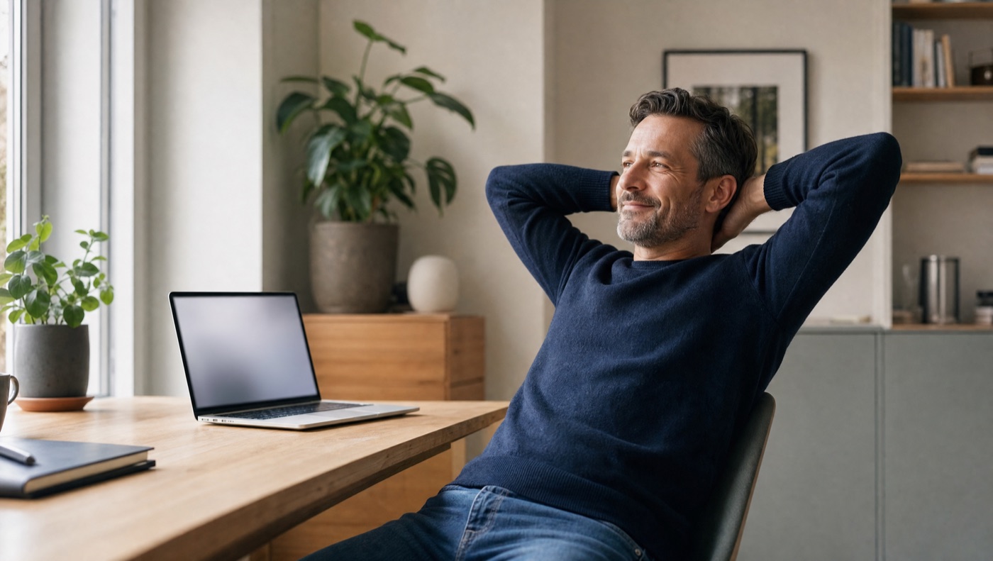 Mann loescht in Ruhe eine verdaechtige E-Mail